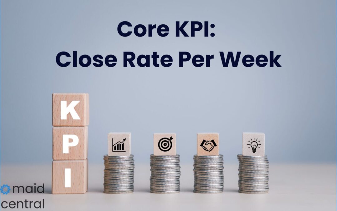Close Rate Per Week Core KPI Article, wooden blocks read kpi