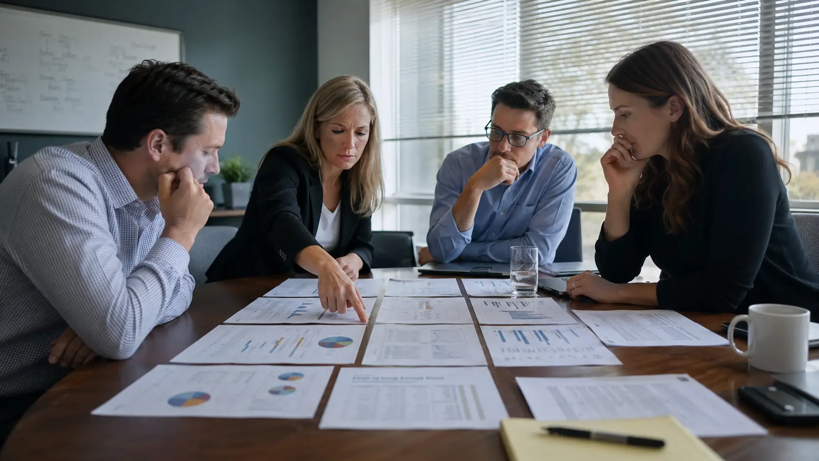 metrics-with-owners A leadership team reviews a printed report in a conference room, discussing what metrics with owners actually looks like at scale.